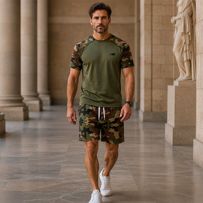 Ensemble chemise à manches courtes camouflage décontractée et short pour homme