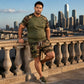 Ensemble chemise à manches courtes camouflage décontractée et short pour homme