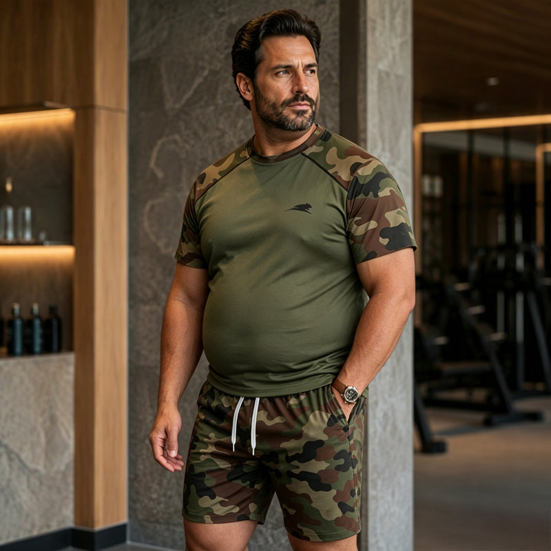 Ensemble chemise à manches courtes camouflage décontractée et short pour homme