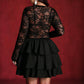Robe femme à col V, manches longues et patchwork en dentelle