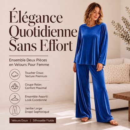 Ensemble haut à manches longues en velours et pantalon large pour femme