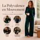 Ensemble haut à manches longues en velours et pantalon large pour femme