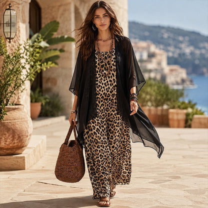 Ensemble robe longue fluide chic et cache-maillot pour femme