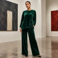 Ensemble haut à manches longues en velours et pantalon large pour femme