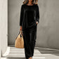 Ensemble haut à manches longues en velours et pantalon large pour femme