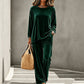 Ensemble haut à manches longues en velours et pantalon large pour femme