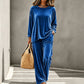Ensemble haut à manches longues en velours et pantalon large pour femme