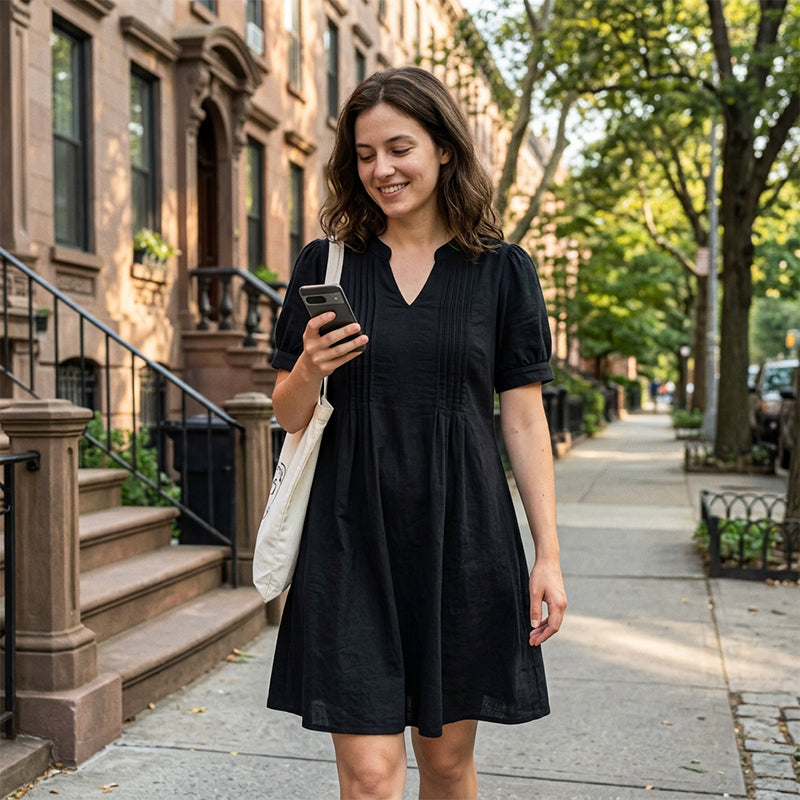 Robe élégante pour femme à col V et manches bouffantes