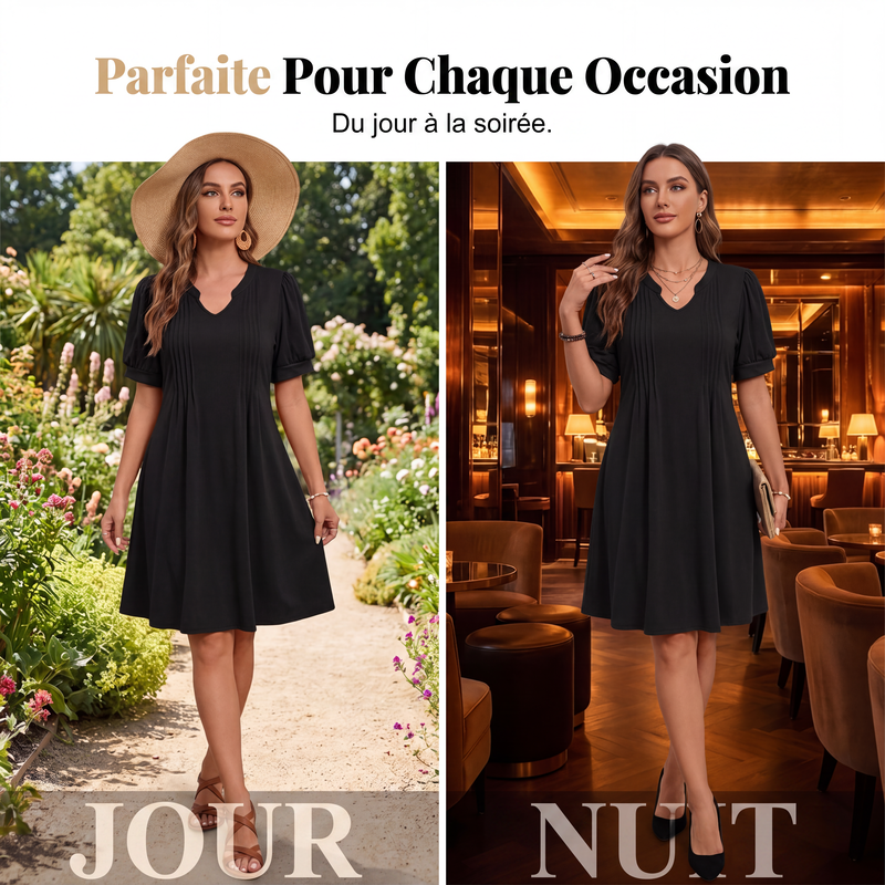Robe élégante pour femme à col V et manches bouffantes