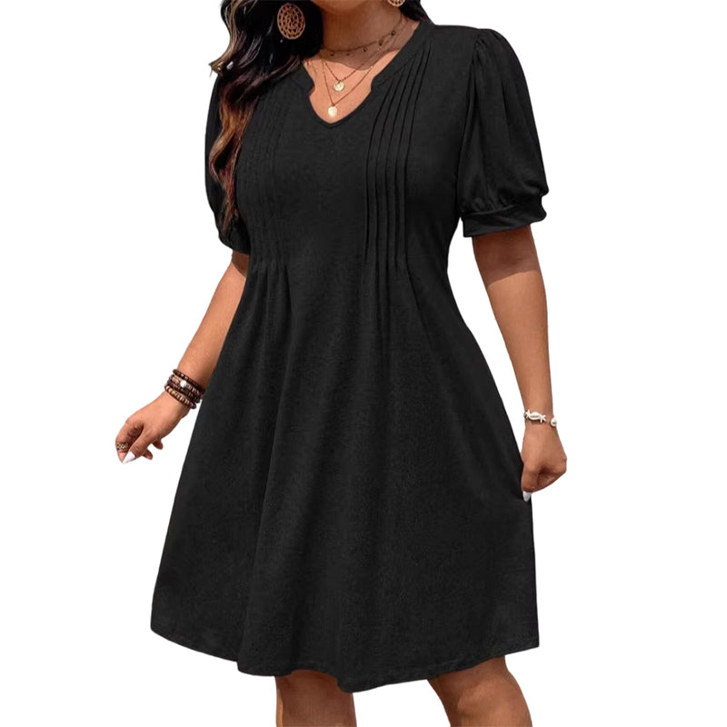 Robe élégante pour femme à col V et manches bouffantes