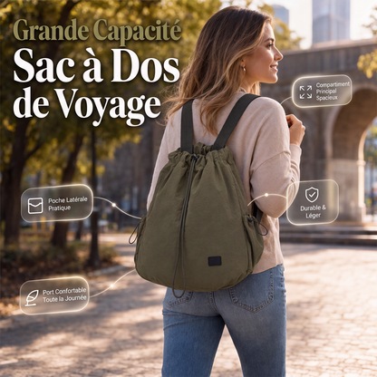 Sac à dos cabas à cordon de serrage grande capacité pour femme