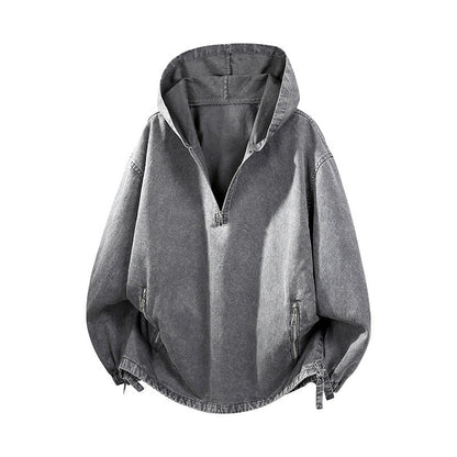 Haut à capuche à demi-zip vintage délavé pour homme