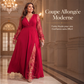 Robe longue élégante pour femme à col V avec empiècements en dentelle