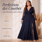 Robe longue élégante pour femme à col V avec empiècements en dentelle