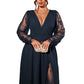 Robe longue élégante pour femme à col V avec empiècements en dentelle