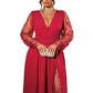 Robe longue élégante pour femme à col V avec empiècements en dentelle