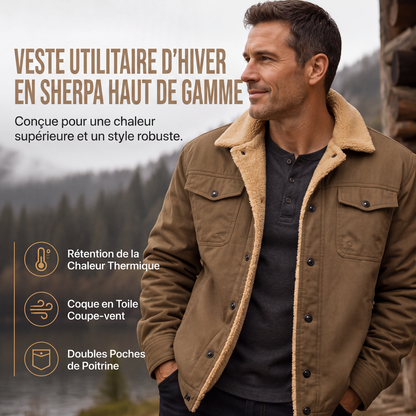 Veste utilitaire cargo décontractée en sherpa pour homme