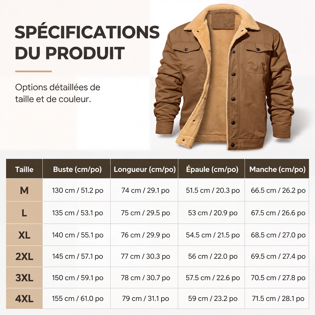 Veste utilitaire cargo décontractée en sherpa pour homme