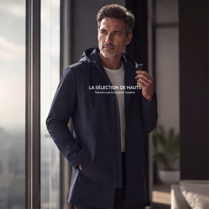 Veste coupe-vent à capuche mi-longue pour homme