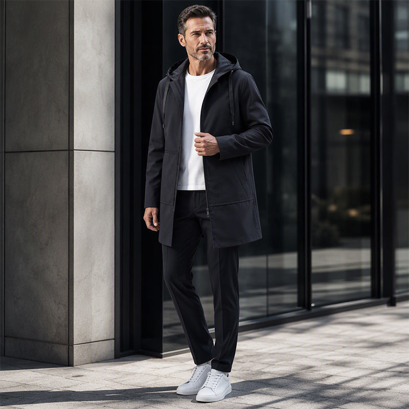 Veste coupe-vent à capuche mi-longue pour homme