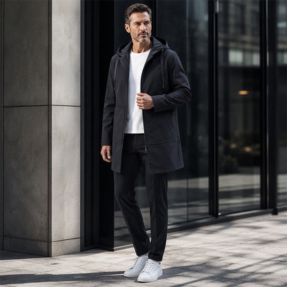 Veste coupe-vent à capuche mi-longue pour homme