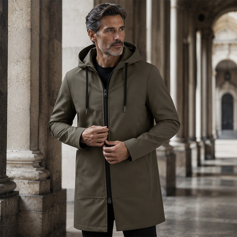 Veste coupe-vent à capuche mi-longue pour homme