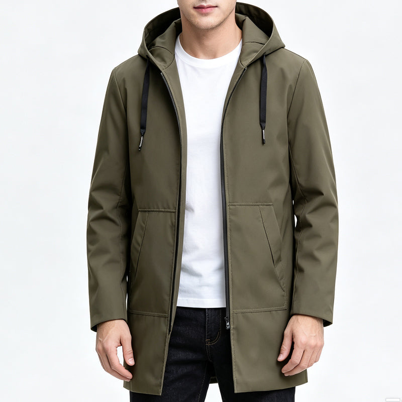 Veste coupe-vent à capuche mi-longue pour homme