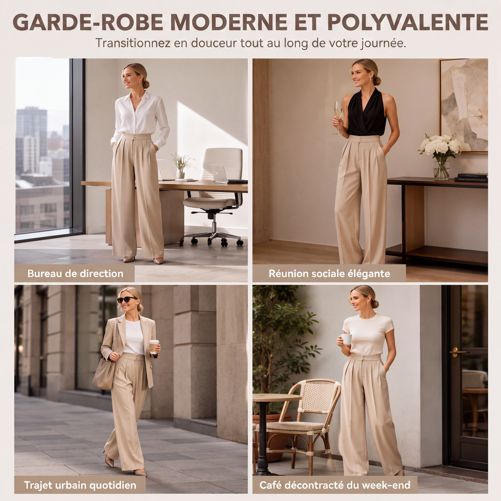 Pantalon de costume taille haute pour femme avec dos élastique