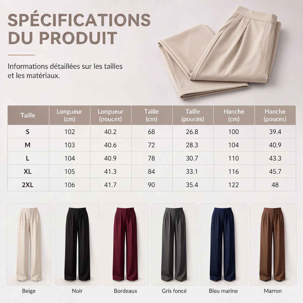 Pantalon de costume taille haute pour femme avec dos élastique