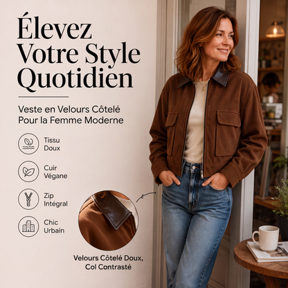 Veste en velours côtelé pour femme avec revers contrasté