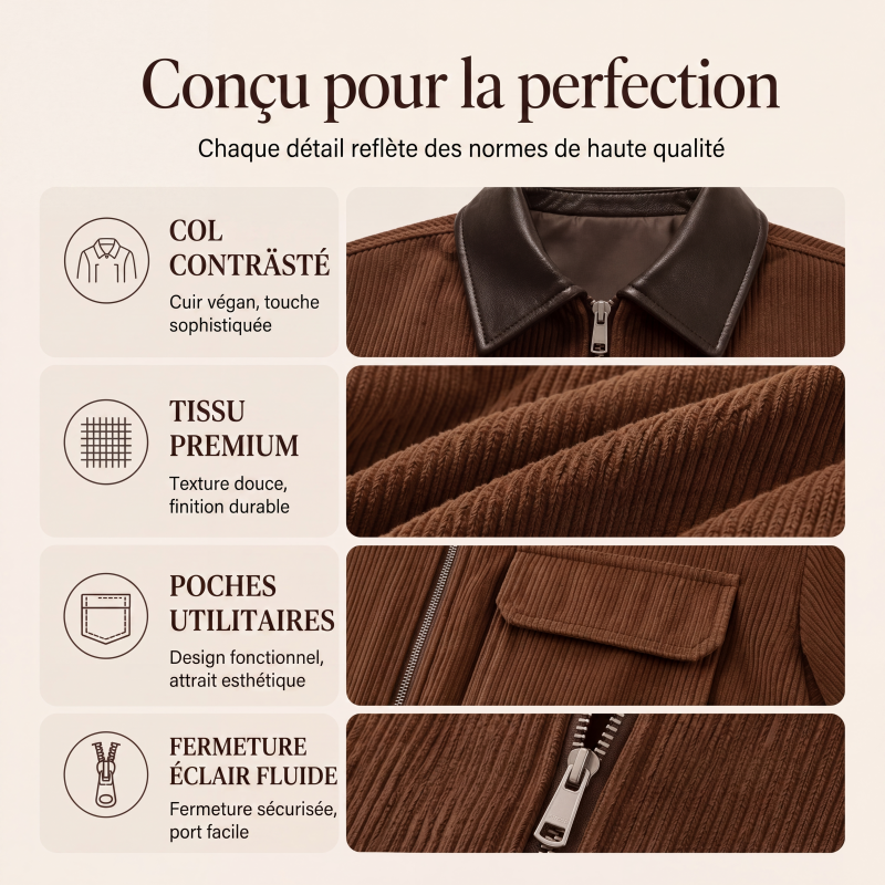 Veste en velours côtelé pour femme avec revers contrasté