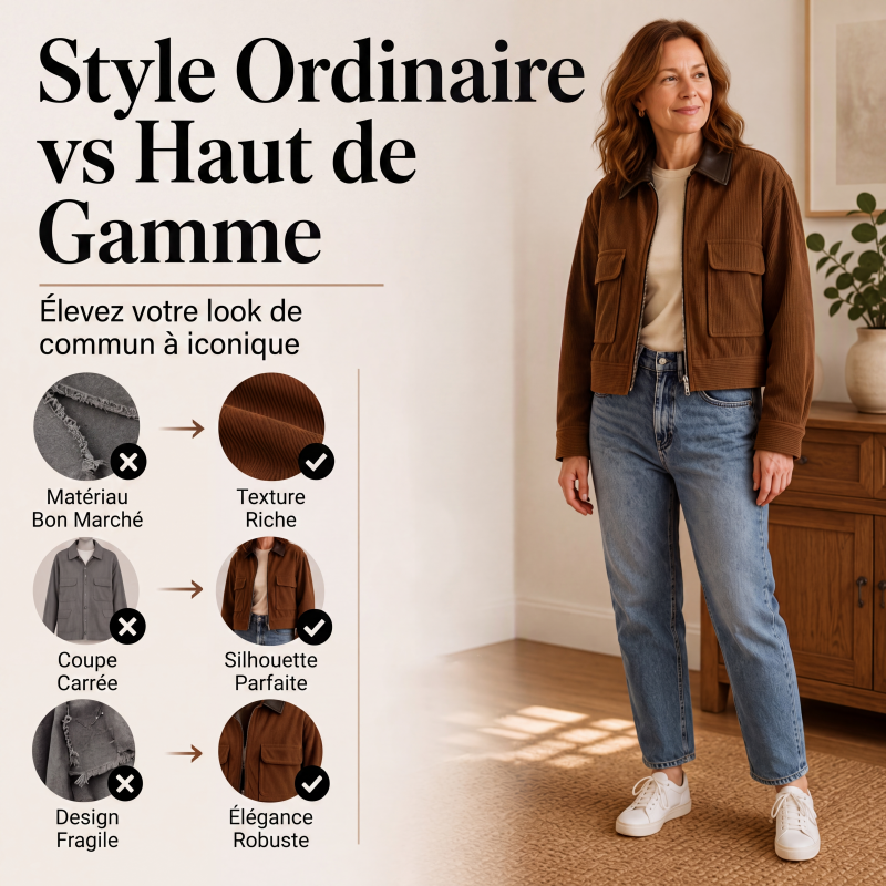 Veste en velours côtelé pour femme avec revers contrasté