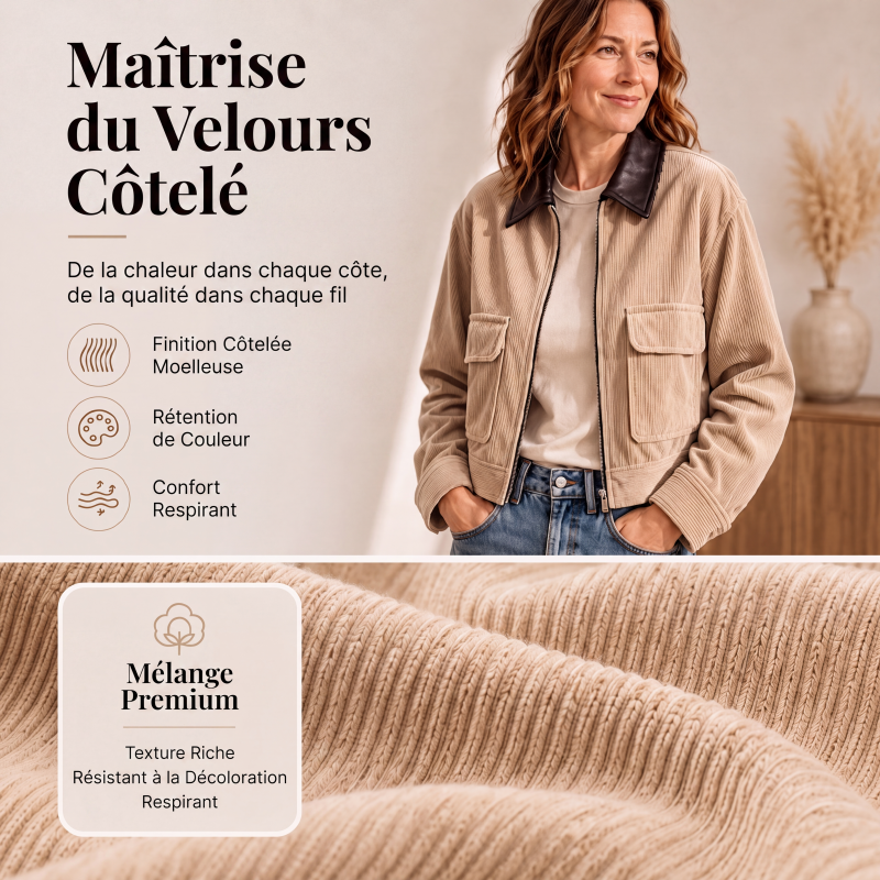 Veste en velours côtelé pour femme avec revers contrasté