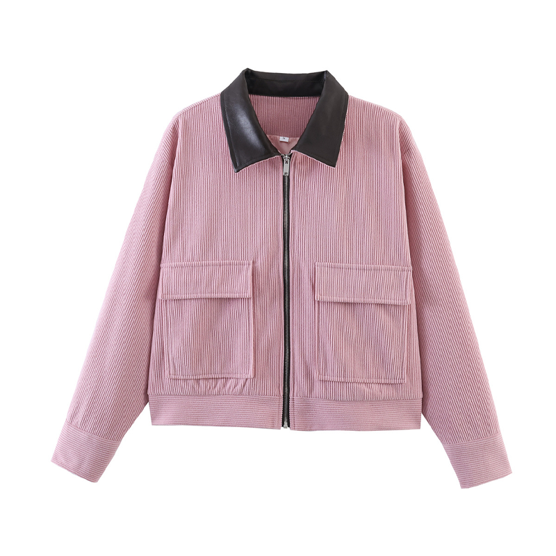 Veste en velours côtelé pour femme avec revers contrasté