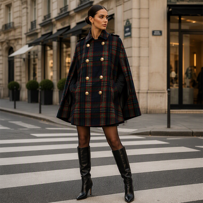 Manteau-cape à carreaux vintage pour femme