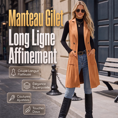 Veste longue chic sans manches et à devant ouvert pour femme