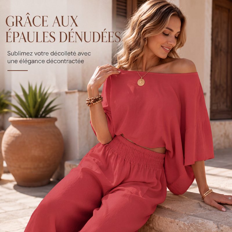 Ensemble pour femme : haut à épaules dénudées et pantalon large