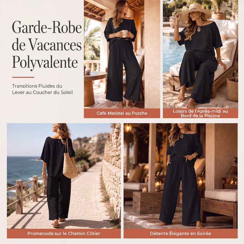Ensemble pour femme : haut à épaules dénudées et pantalon large