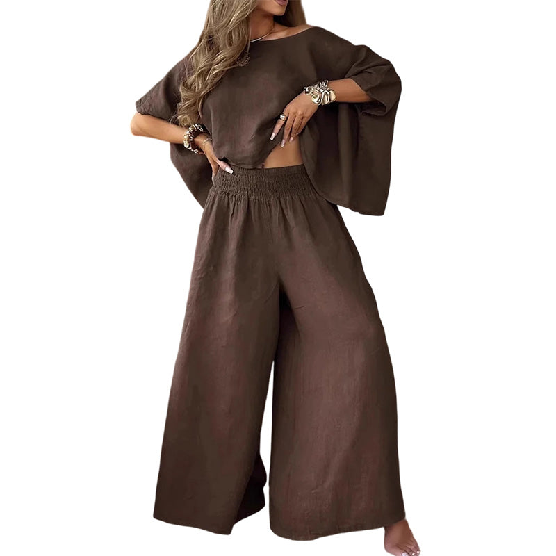 Ensemble pour femme : haut à épaules dénudées et pantalon large
