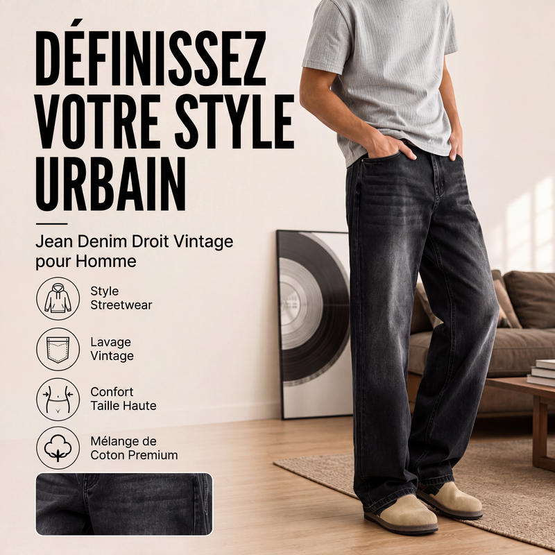 Jean vintage délavé pour homme, coupe jambe fuselée