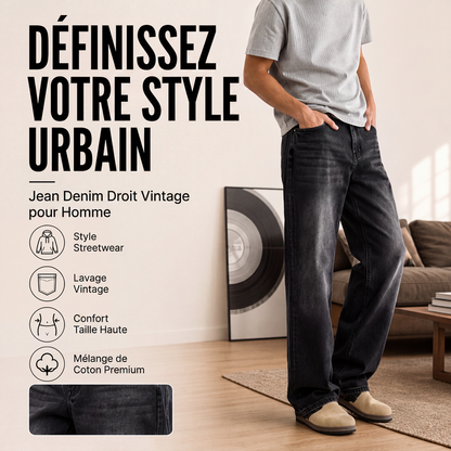 Jean vintage délavé pour homme, coupe jambe fuselée