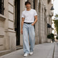 Jean vintage délavé pour homme, coupe jambe fuselée