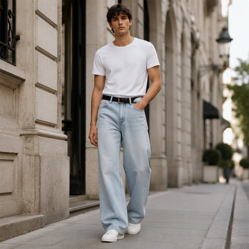 Jean vintage délavé pour homme, coupe jambe fuselée
