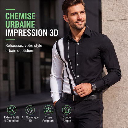 Chemise à col ajustée pour homme, à manches longues et imprimé contrasté