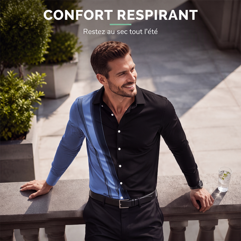 Chemise à col ajustée pour homme, à manches longues et imprimé contrasté