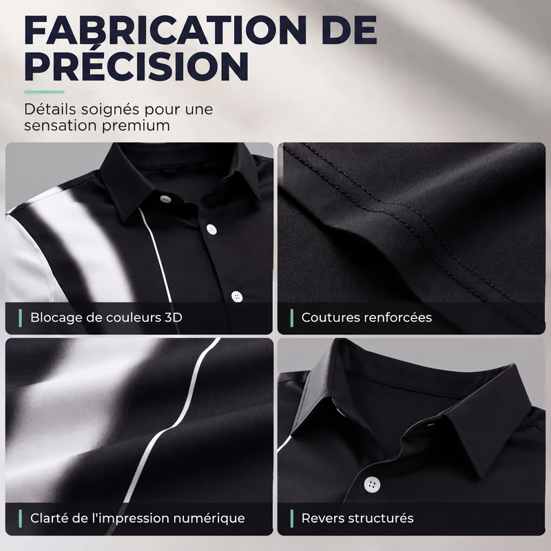 Chemise à col ajustée pour homme, à manches longues et imprimé contrasté