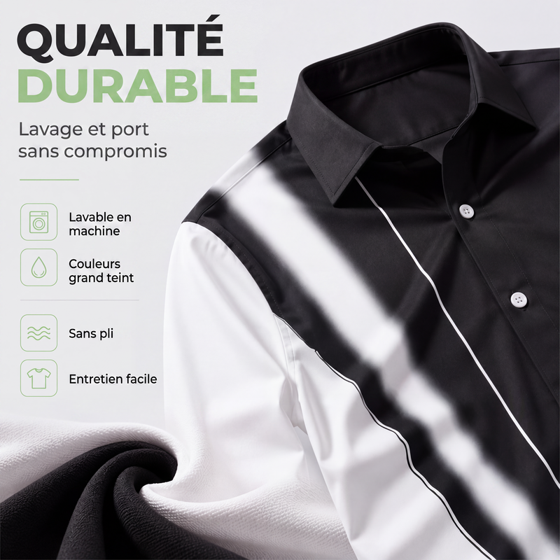Chemise à col ajustée pour homme, à manches longues et imprimé contrasté