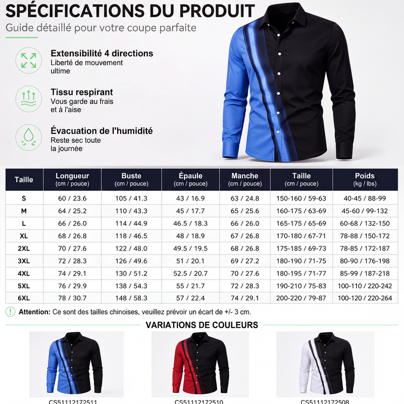 Chemise à col ajustée pour homme, à manches longues et imprimé contrasté