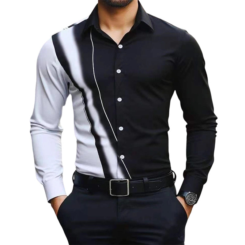 Chemise à col ajustée pour homme, à manches longues et imprimé contrasté