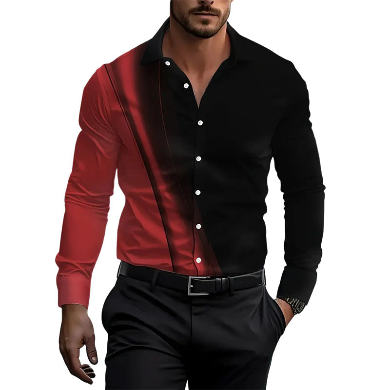 Chemise à col ajustée pour homme, à manches longues et imprimé contrasté